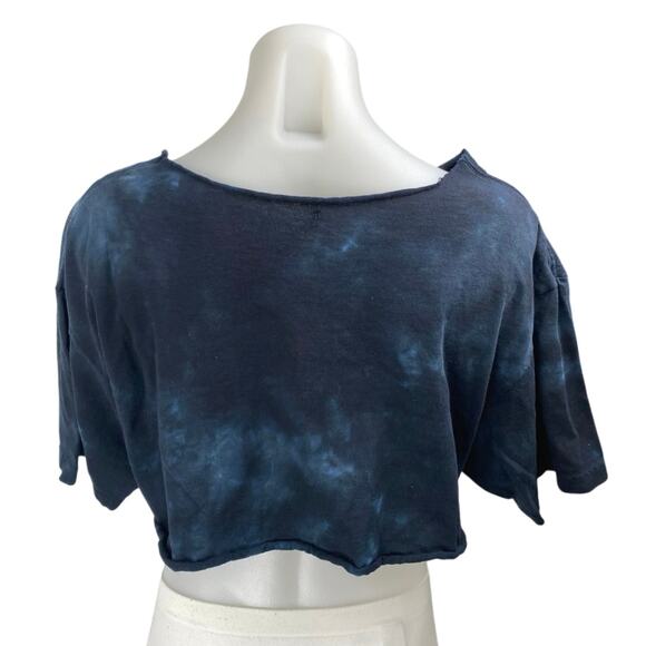 Led Zeppelin Blue Tie Dye Short Sleeve Distressed Frayed Crop Tee T-Shirt Top L - Picture 2 of 4